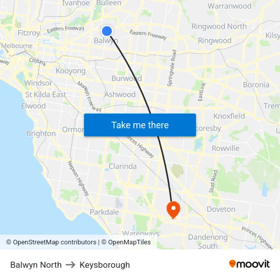 Balwyn North to Keysborough map