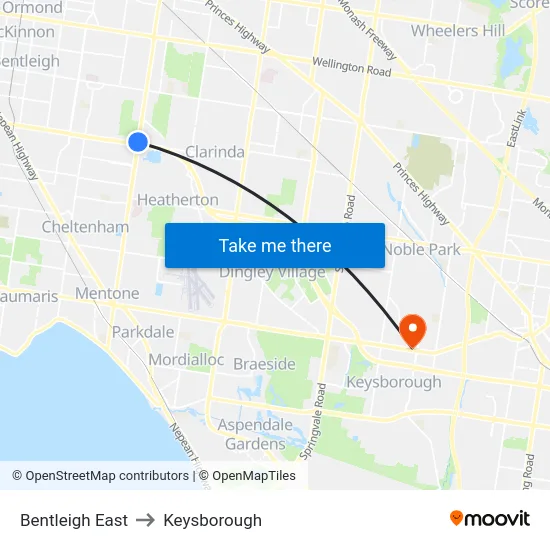 Bentleigh East to Keysborough map