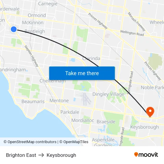 Brighton East to Keysborough map
