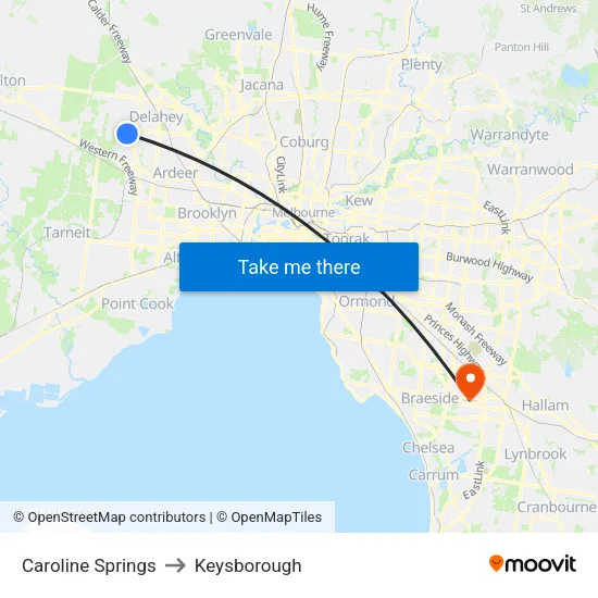 Caroline Springs to Keysborough map