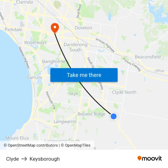Clyde to Keysborough map