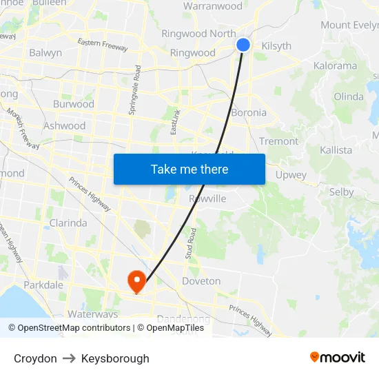 Croydon to Keysborough map