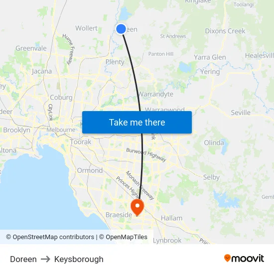 Doreen to Keysborough map