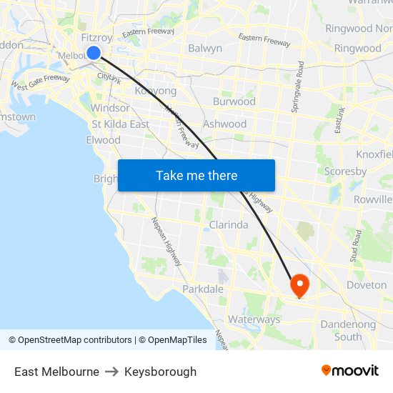 East Melbourne to Keysborough map