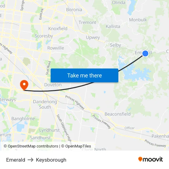 Emerald to Keysborough map
