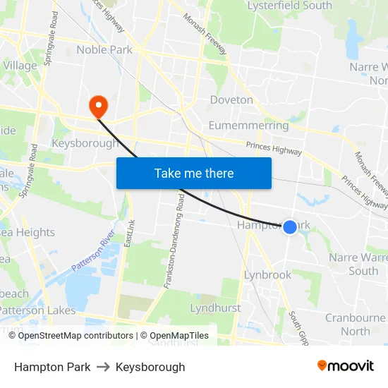 Hampton Park to Keysborough map