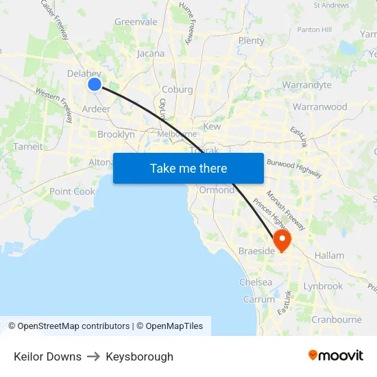 Keilor Downs to Keysborough map