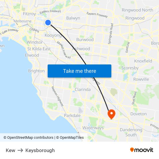 Kew to Keysborough map