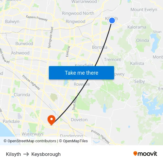 Kilsyth to Keysborough map