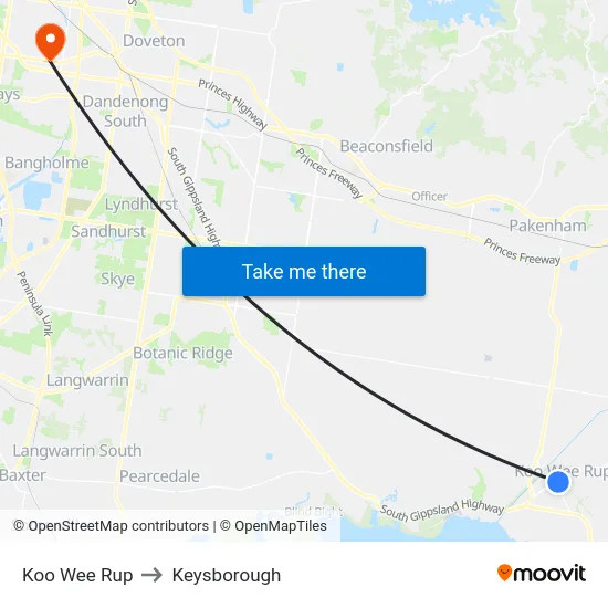 Koo Wee Rup to Keysborough map