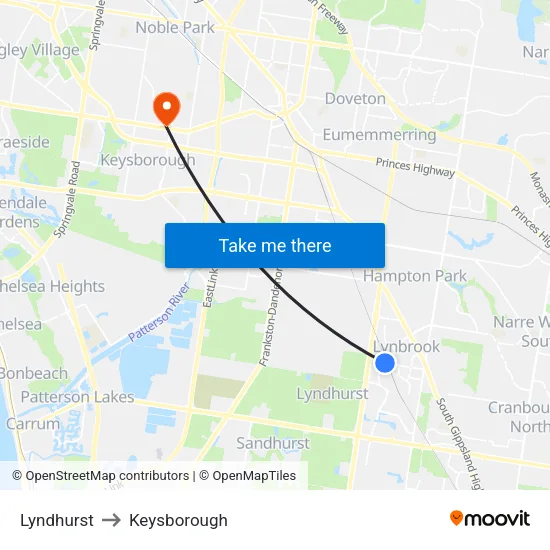 Lyndhurst to Keysborough map