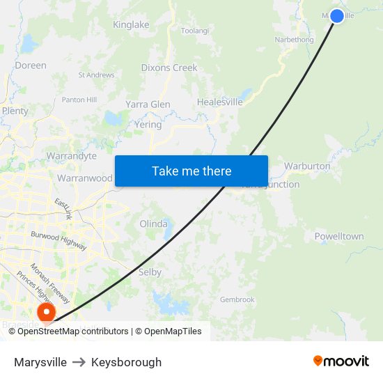 Marysville to Keysborough map