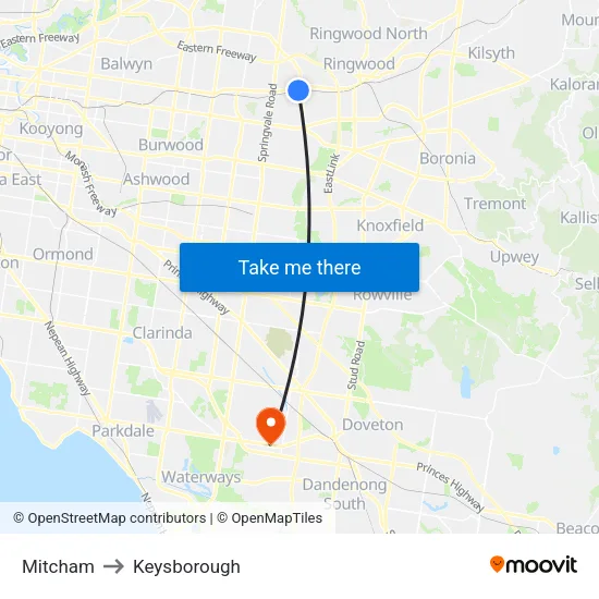 Mitcham to Keysborough map