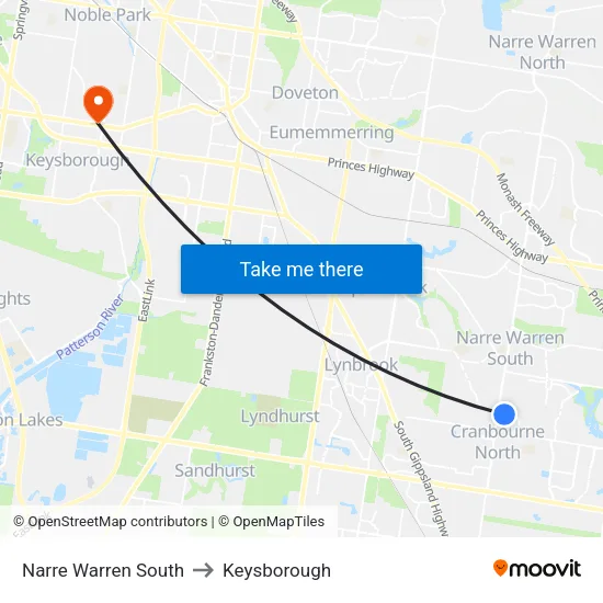 Narre Warren South to Keysborough map