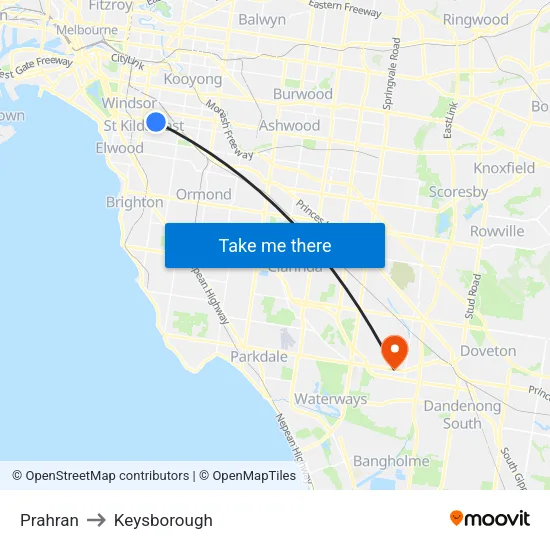 Prahran to Keysborough map