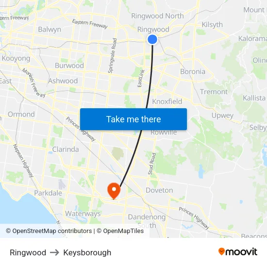 Ringwood to Keysborough map