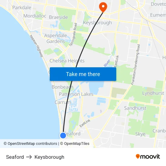 Seaford to Keysborough map