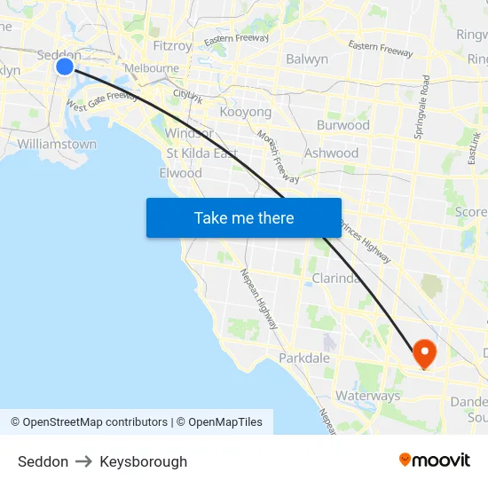 Seddon to Keysborough map