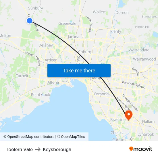 Toolern Vale to Keysborough map