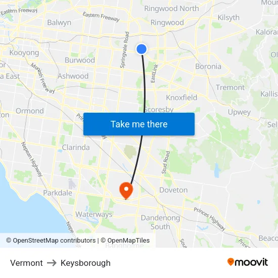Vermont to Keysborough map