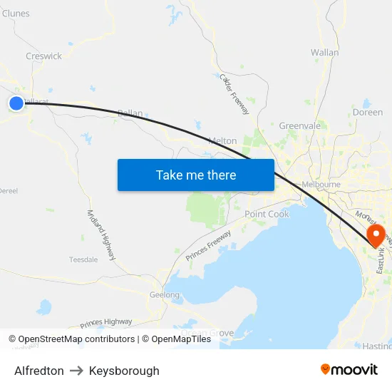 Alfredton to Keysborough map