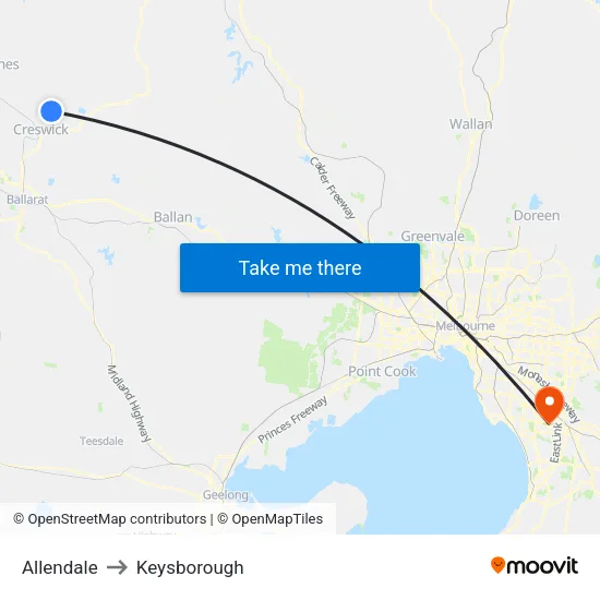 Allendale to Keysborough map