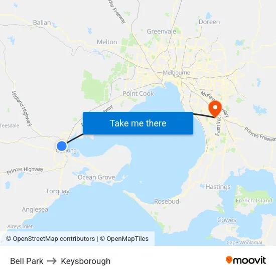 Bell Park to Keysborough map