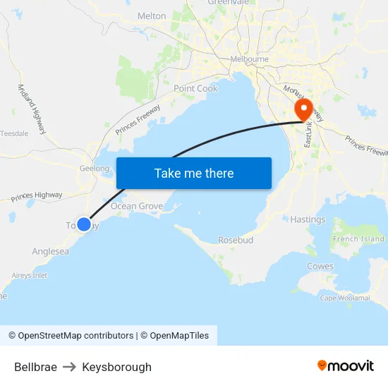 Bellbrae to Keysborough map