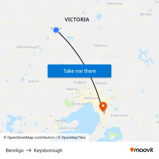 Bendigo to Keysborough map