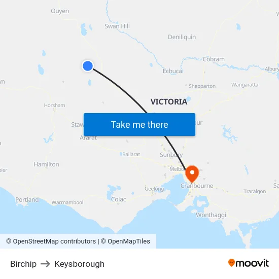 Birchip to Keysborough map