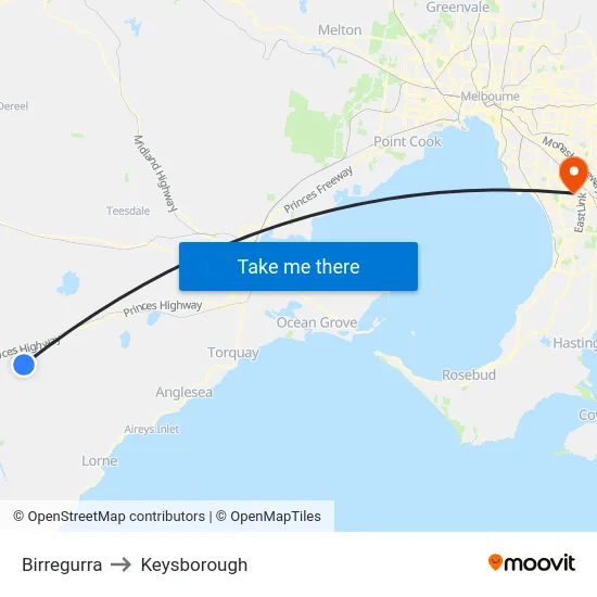 Birregurra to Keysborough map