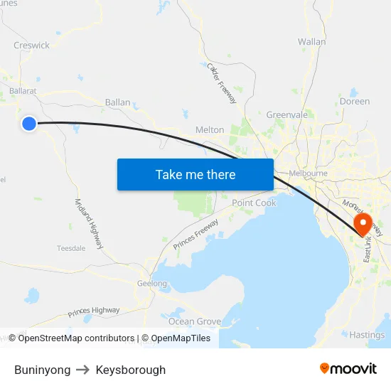 Buninyong to Keysborough map