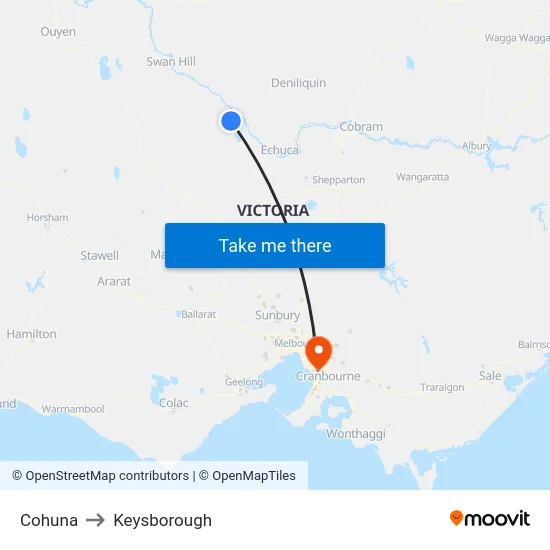 Cohuna to Keysborough map