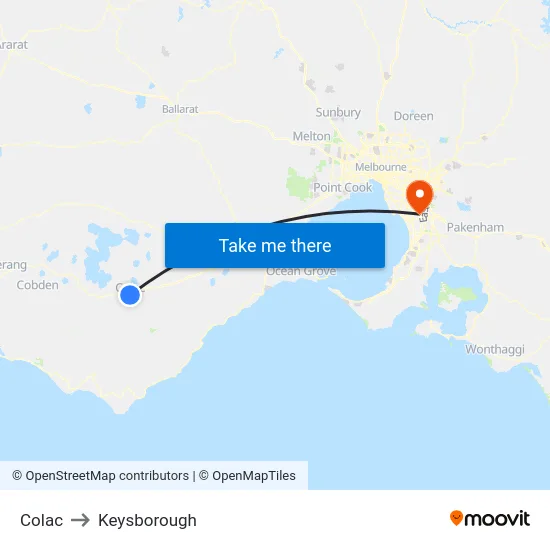 Colac to Keysborough map