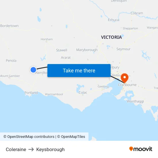 Coleraine to Keysborough map