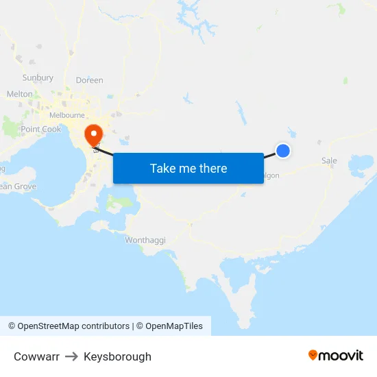 Cowwarr to Keysborough map