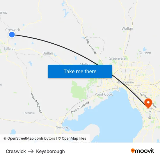 Creswick to Keysborough map