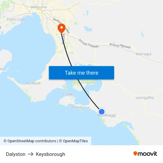 Dalyston to Keysborough map
