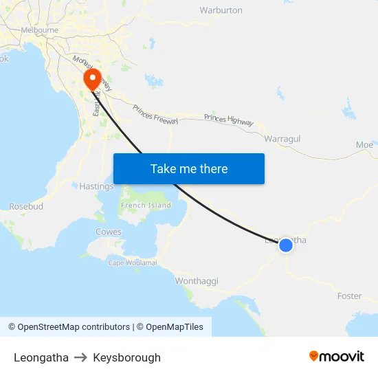 Leongatha to Keysborough map