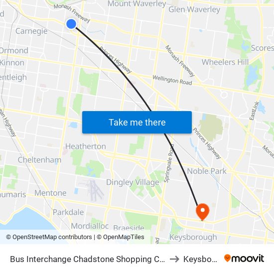 Bus Interchange Chadstone Shopping Centre, Chadstone to Keysborough map