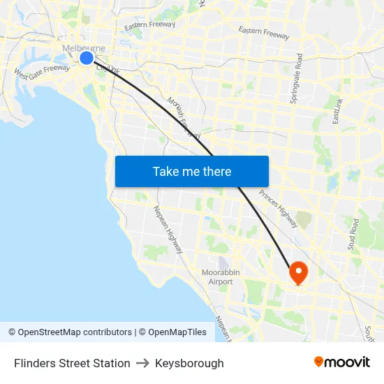 Flinders Street Station to Keysborough map