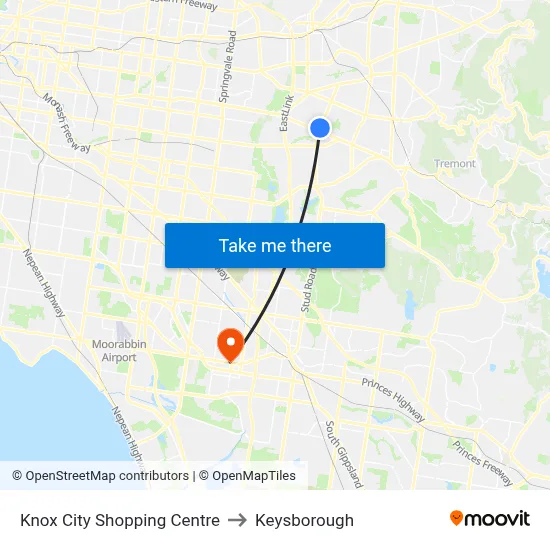 Knox City Shopping Centre to Keysborough map