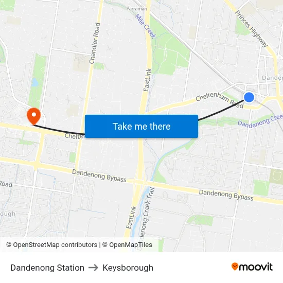 Dandenong Station to Keysborough map