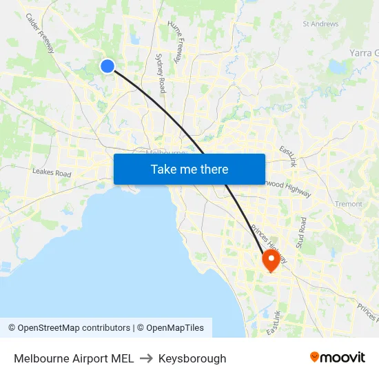Melbourne Airport MEL to Keysborough map