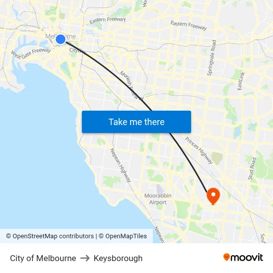 City of Melbourne to Keysborough map