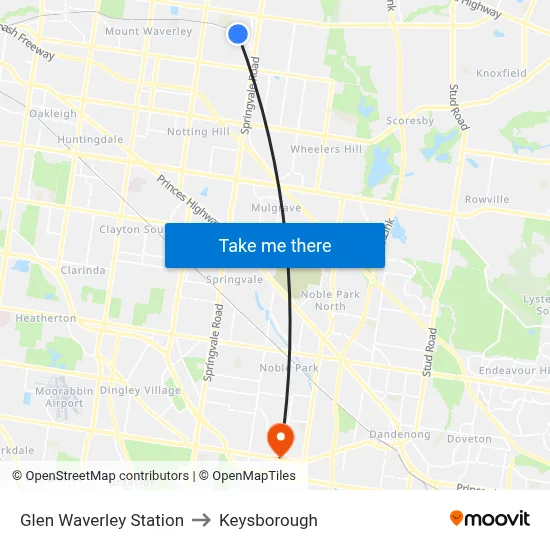 Glen Waverley Station to Keysborough map