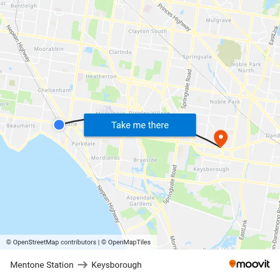 Mentone Station to Keysborough map