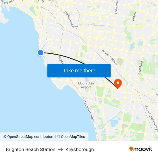 Brighton Beach Station to Keysborough map