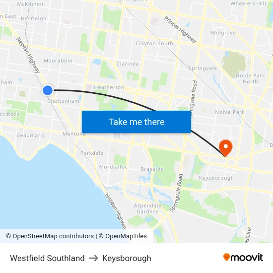 Westfield Southland to Keysborough map