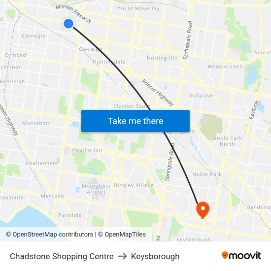 Chadstone Shopping Centre to Keysborough map